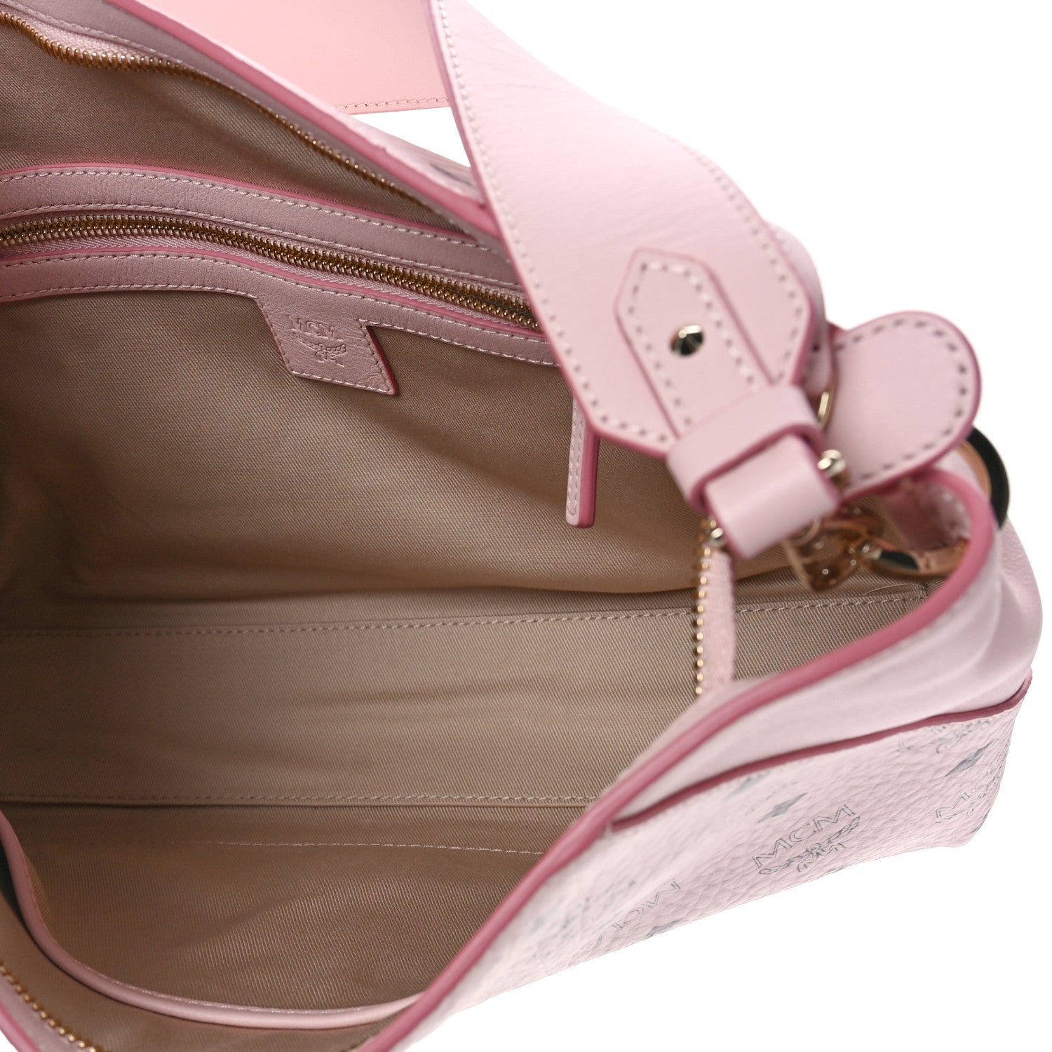 MCM Sarah Monogrammed Leather Hobo Bag in Pink